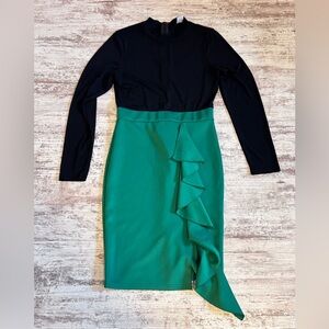 Venus Elegant‎ Black and Green Ruffle Dress Women’s Size 5